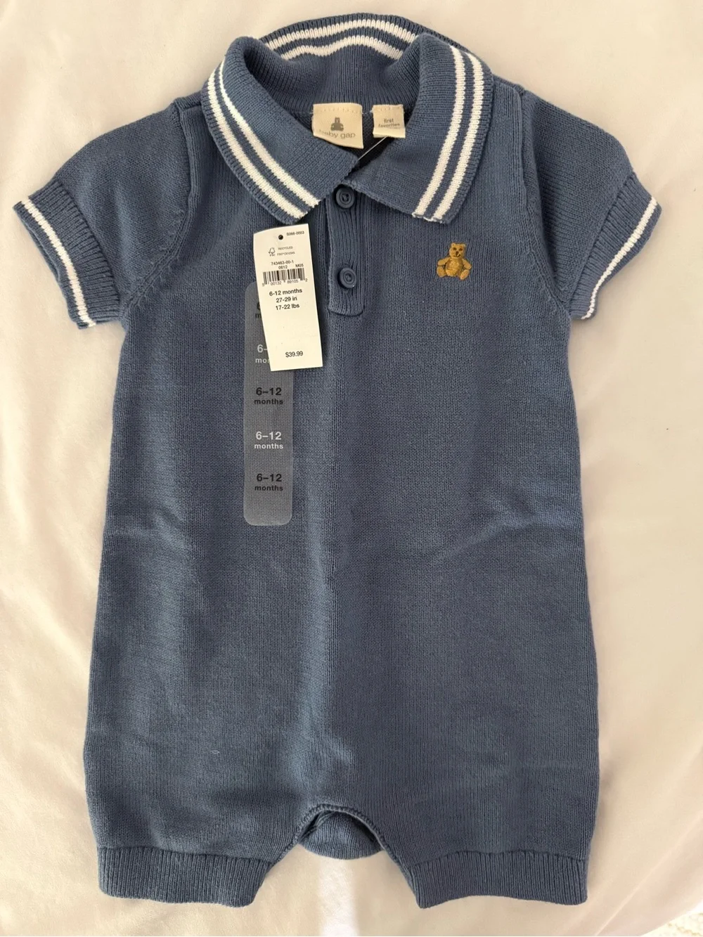 GAP Blue Polo-Knit One-Piece with Teddy Patch